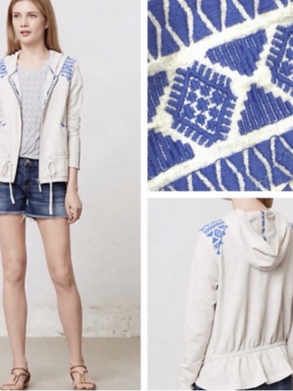 Anthropologie Lilka embroidered zippy Sweatshirt size Xs.boho,southwest,feminine